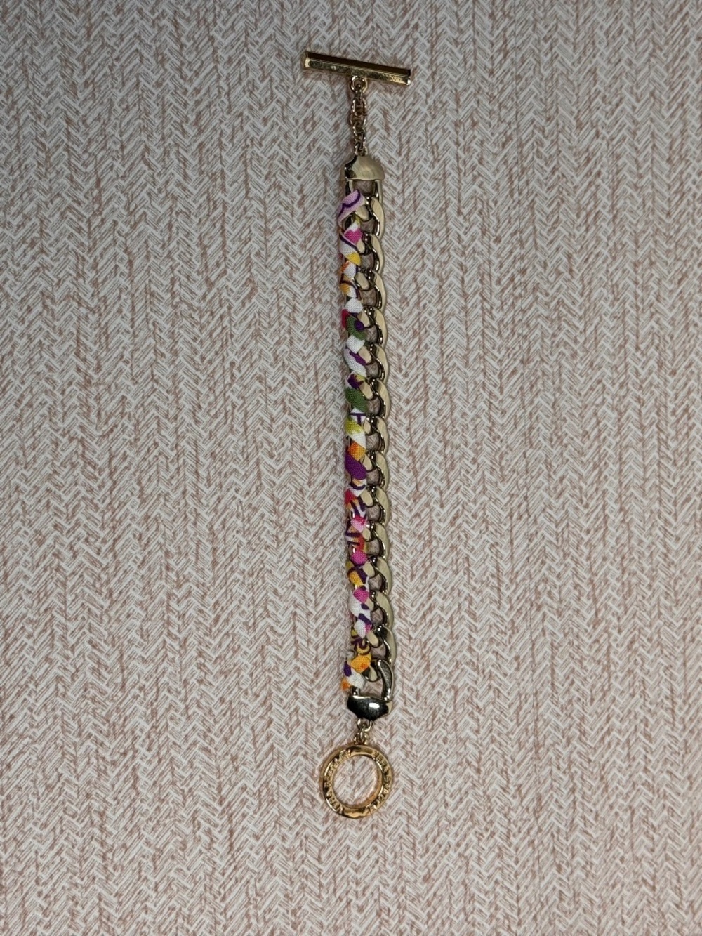 Vera Bradley Gold-Tone Chain Bracelet with Multicolor Fabric Weave